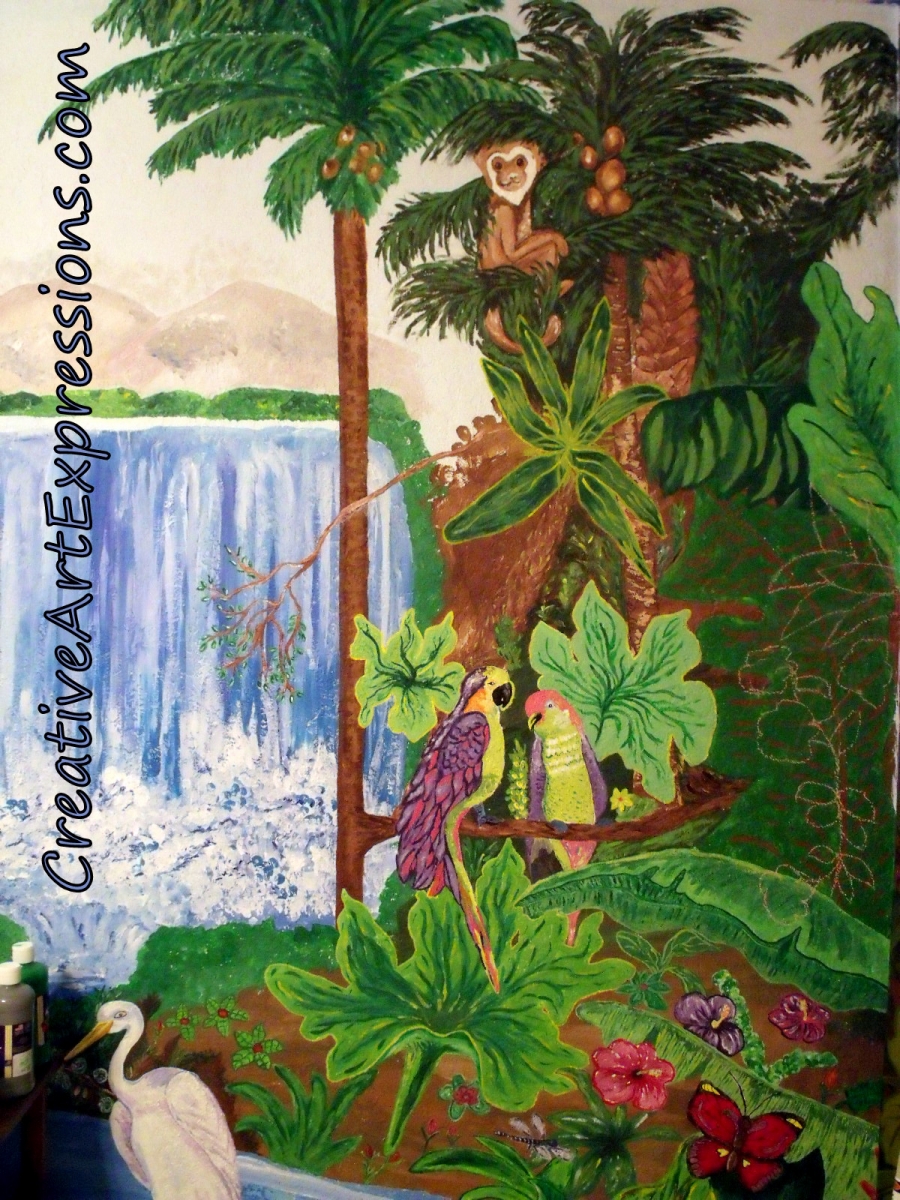 Creative Art Expressions Hand Painted Rain Forest Mural In Progress
