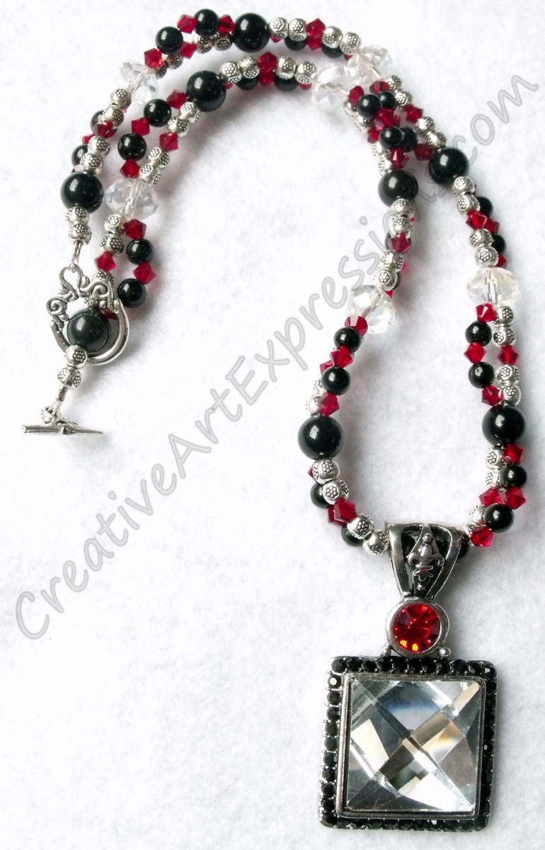 Clearance-Creative Art Expressions Handmade Red Black Silver Crystal Necklace Jewelry