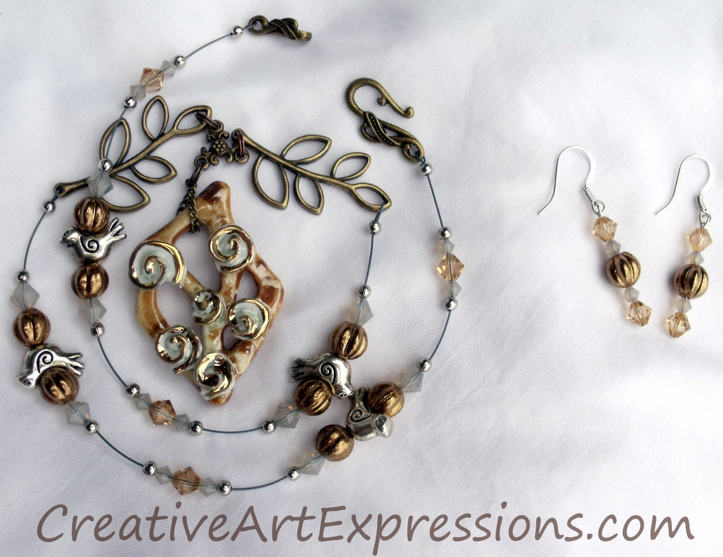 Creative Art Expressions Handmade Spring Bird Necklace & Earring Set