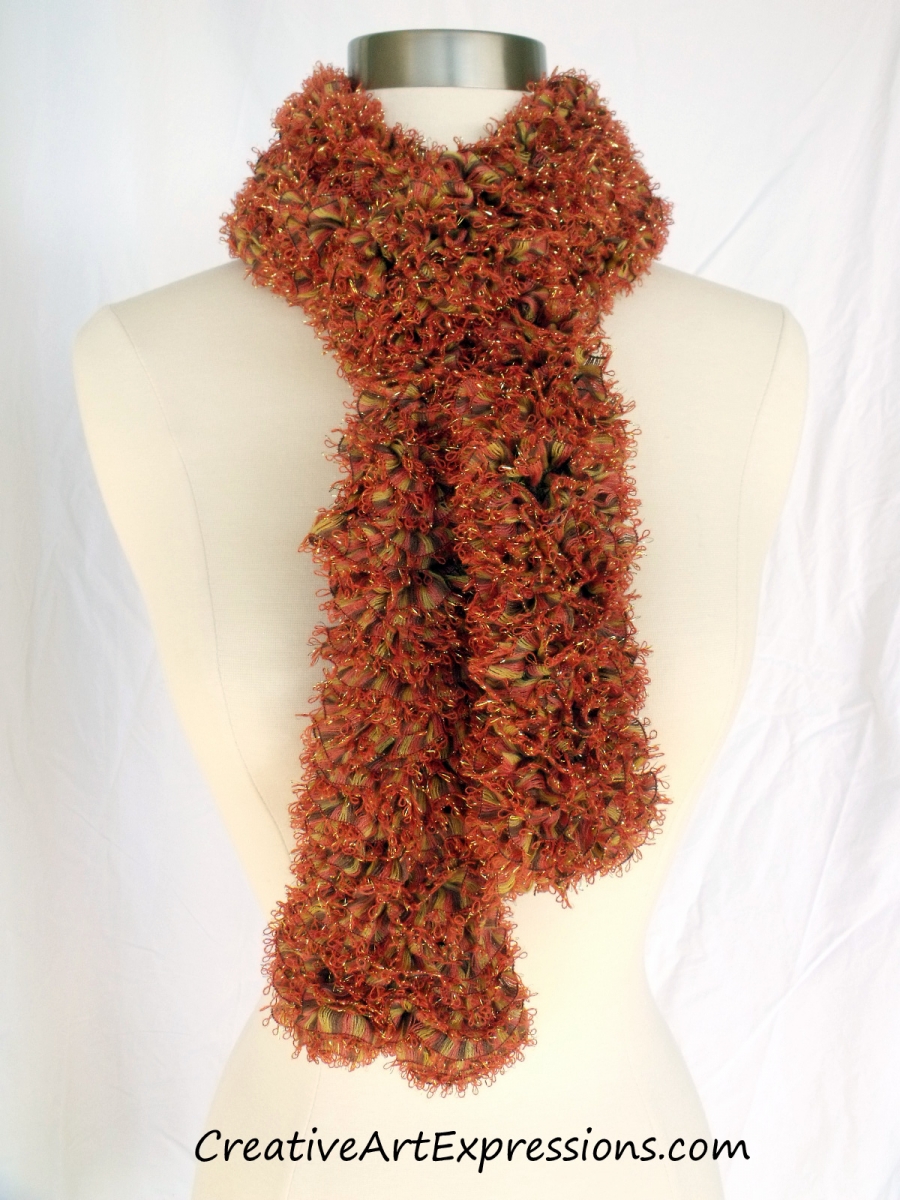 Creative Art Expressions Hand Knitted Autumn Sassy Ruffle Scarf