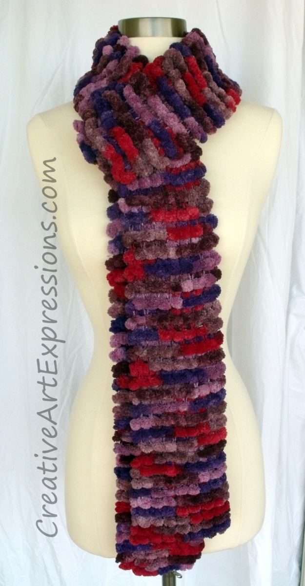 Creative Art Expressions Hand Knitted Flower Garden Pom Pom Scarf