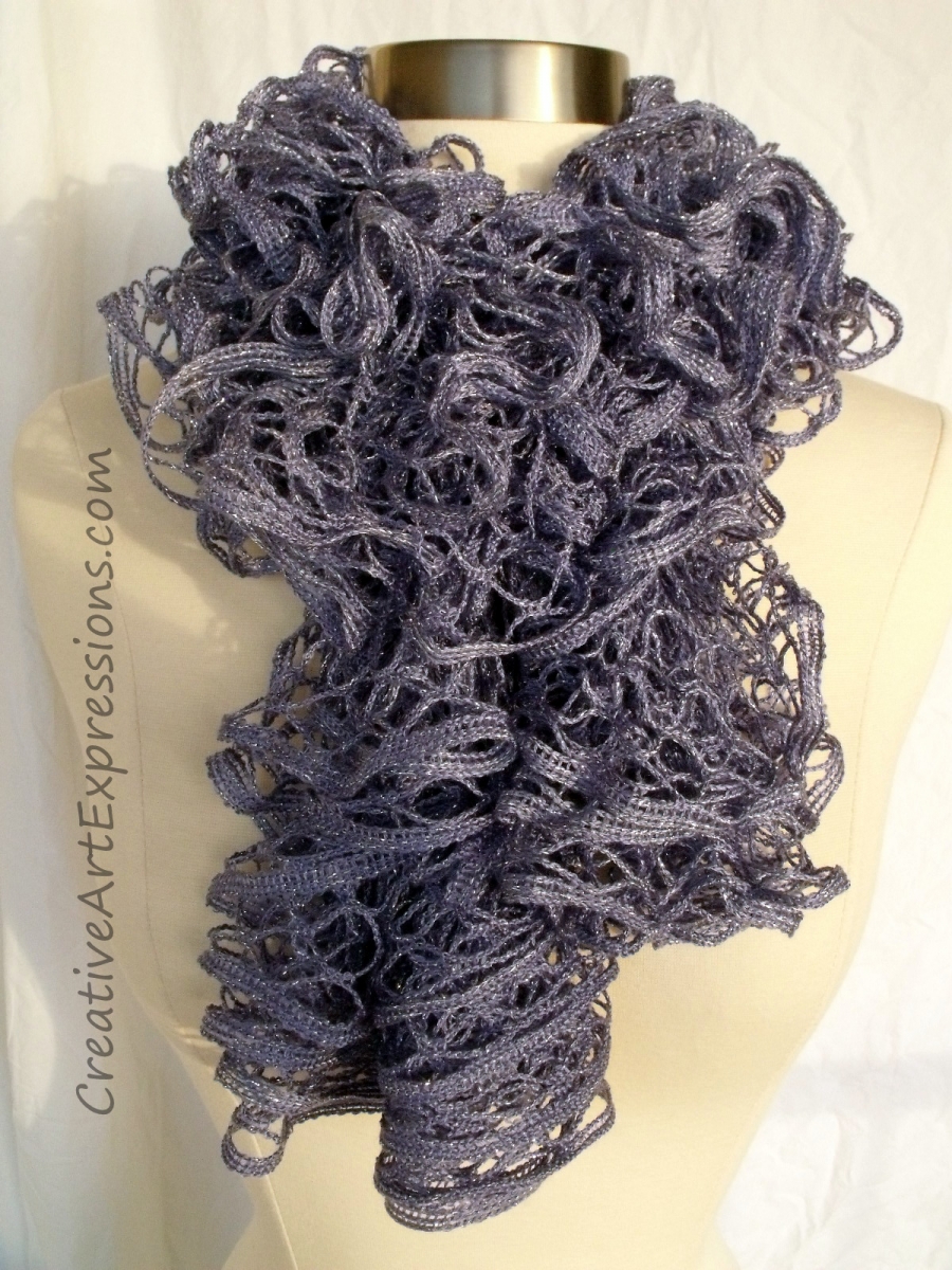 Creative Art Expressions Hand Knitted Periwinkle Ruffle Scarf