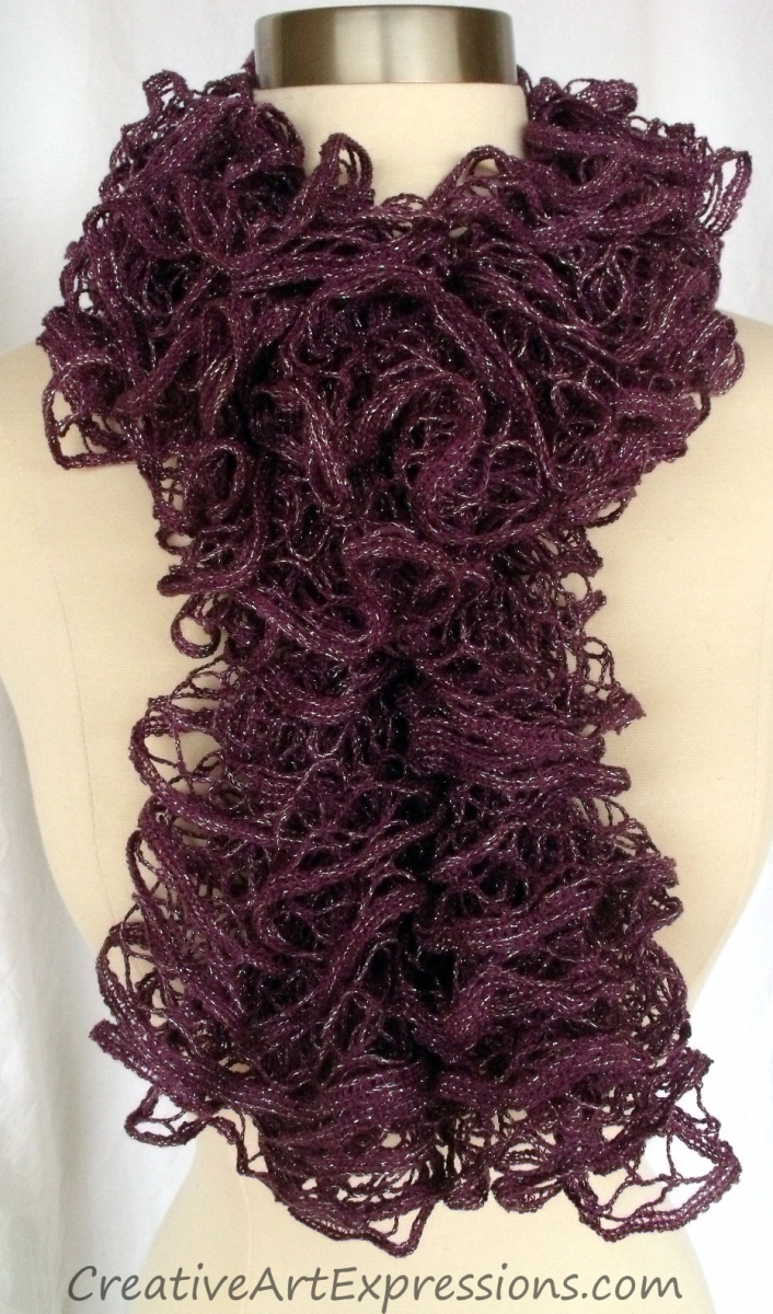 Creative Art Expressions Hand Knitted Regal Purple Ruffle Scarf