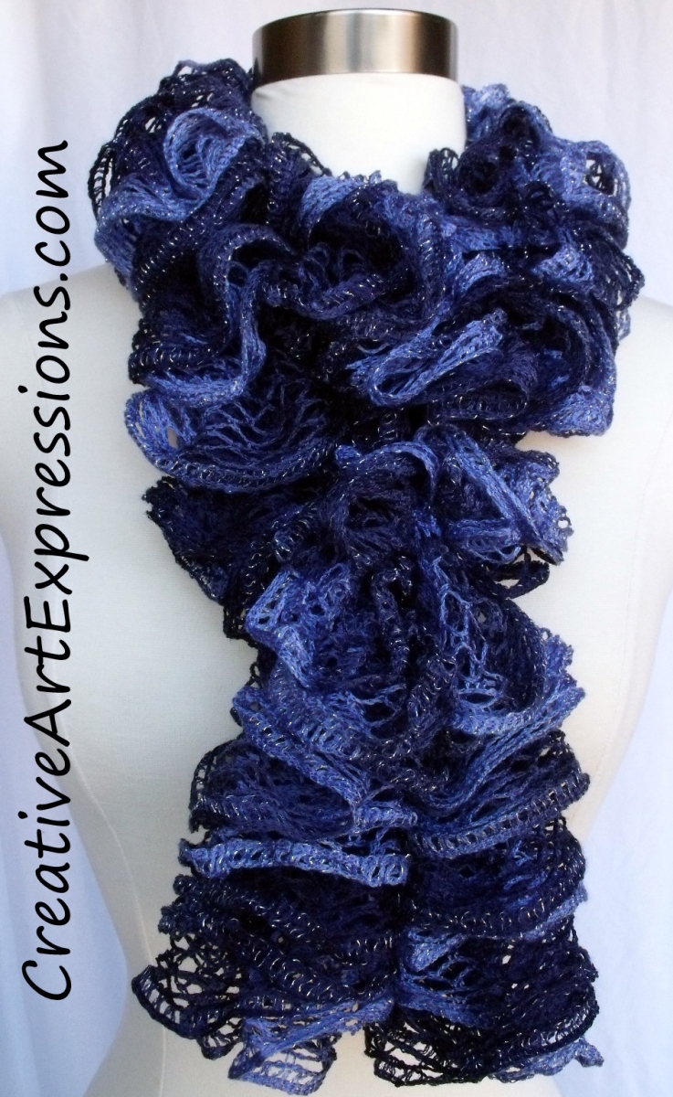 Creative Art Expressions Hand Knitted Sapphire Ruffle Scarf