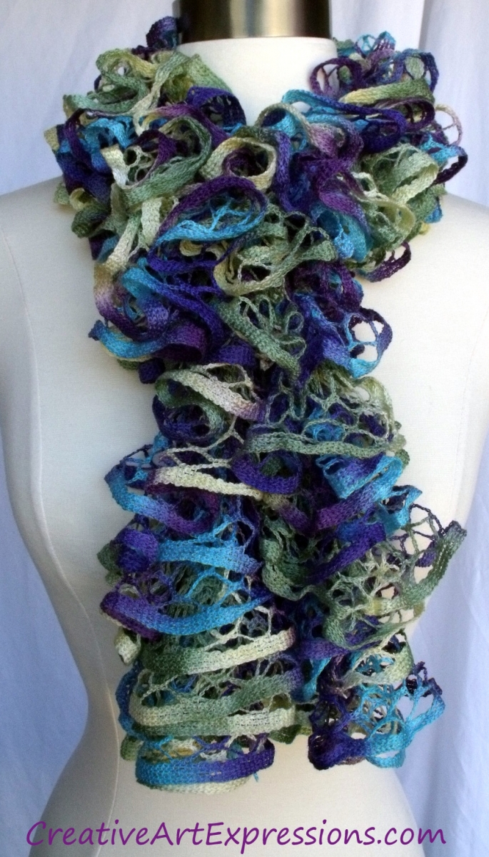 Creative Art Expressions Hand Knitted Wild Hydrangeas Ruffle Scarf