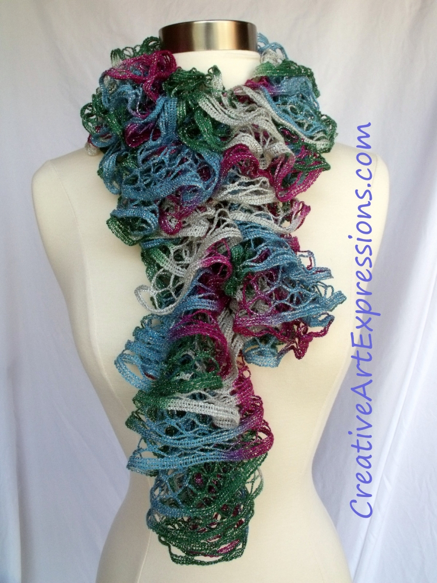Creative Art Expressions Hand Knit Holiday Jewels Ruffle Scarf