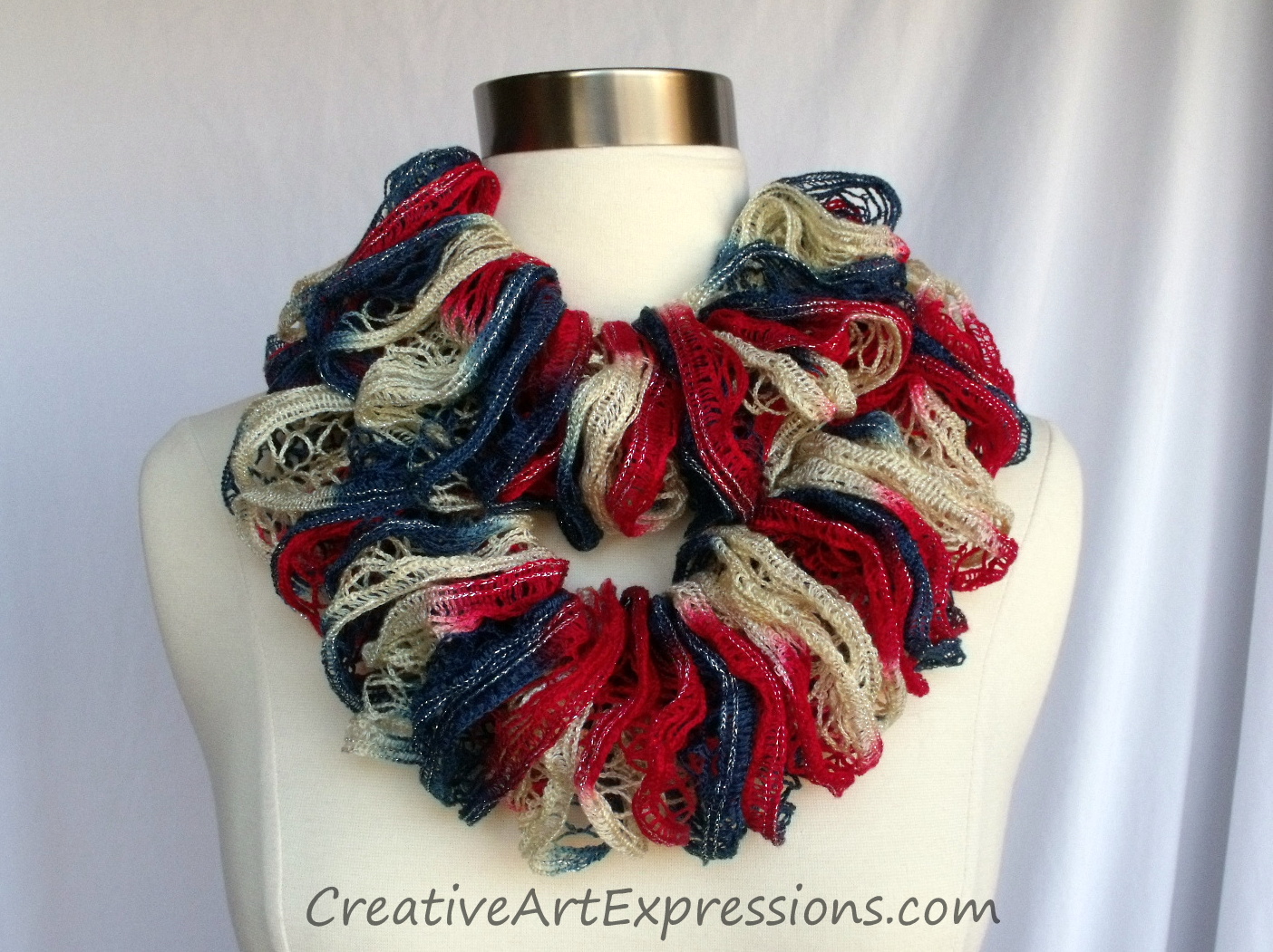 Creative Art Expressions Hand Knitted USA Ruffle Scarf