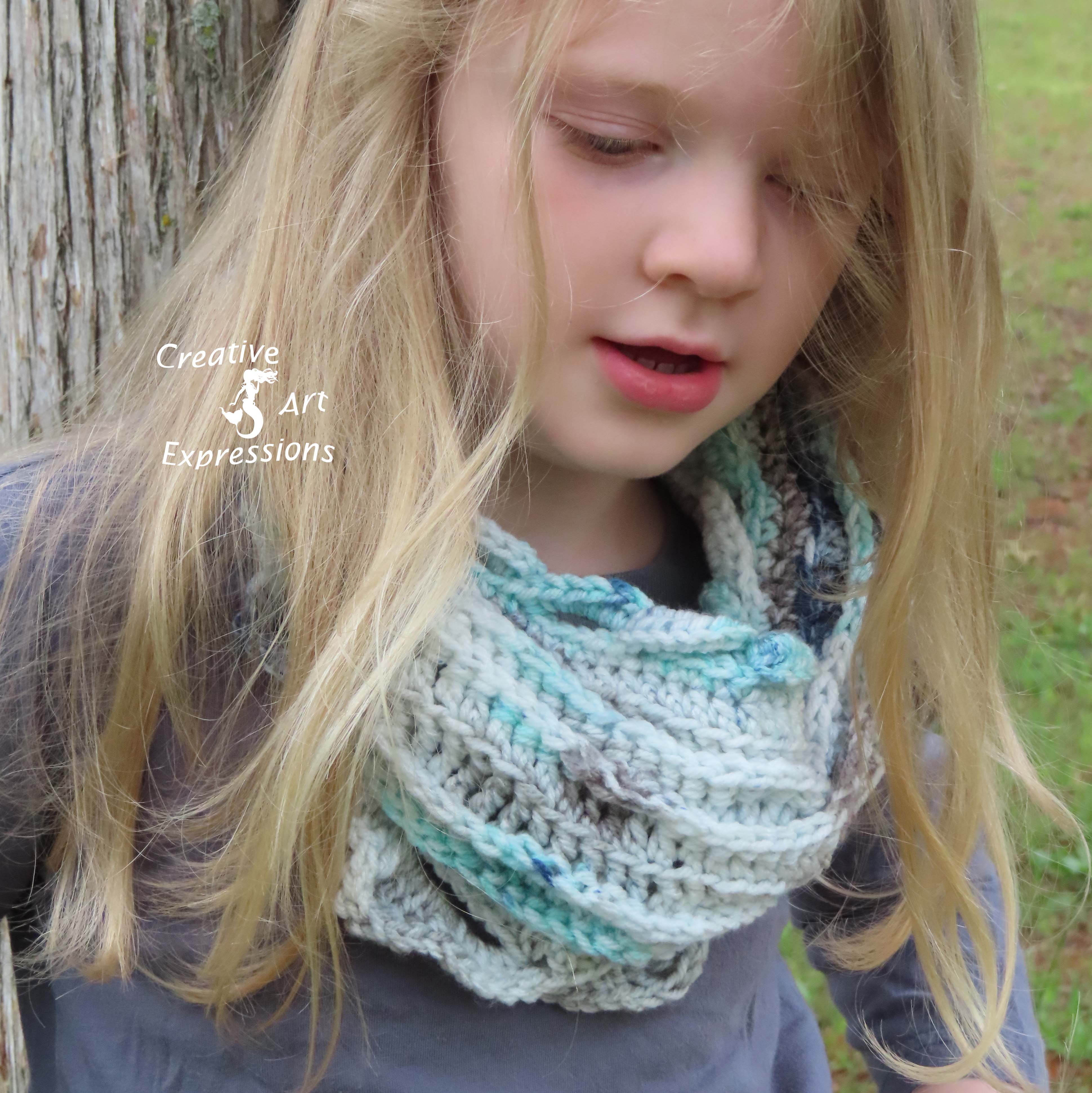 Crocheted Child 2-5 yrs Sea Breeze Infinity Scarf Creative Art