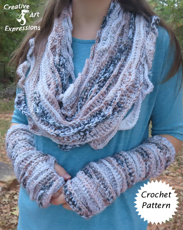 Sea Breeze Infinity Scarf & Fingerless Gloves Crochet Pattern Adult ...