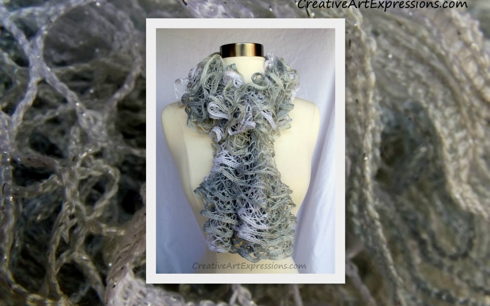 Creative Art Expressions Hand Knitted Frosty Christmas Ruffle Scarf