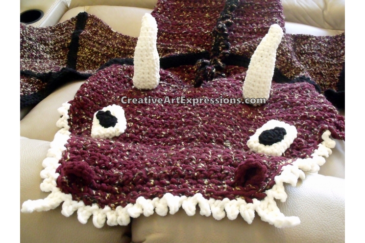 Dragon Blanket Crocheted Adult Teen Burgundy & Gold
