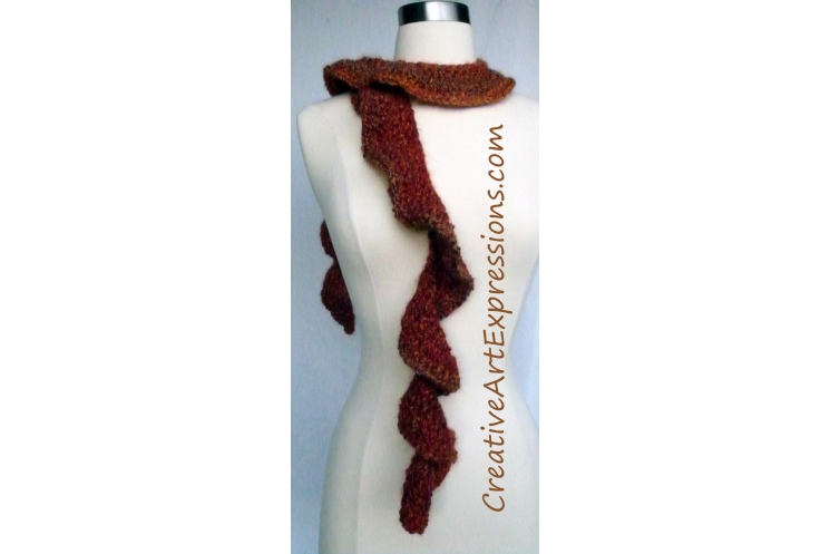 Creative Art Expressions Hand Crocheted Autumn Wavy Scarf