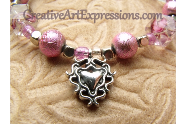 Creative Art Expressions Handmade Pink & Silver Bracelet Jewelry