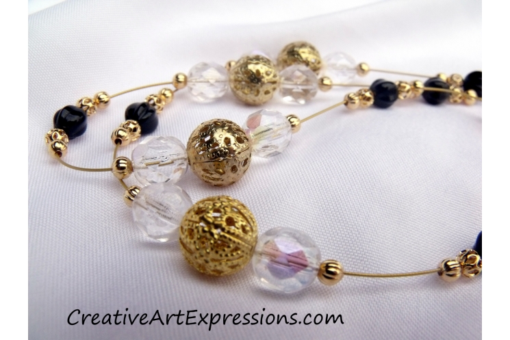 Gold Black & Crystal Necklace Jewelry Design