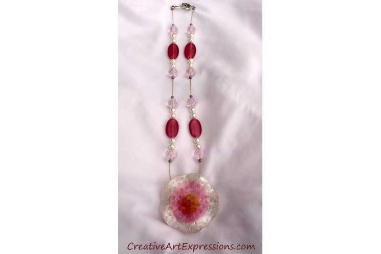 Creative Art Expressions Handmade Pink & White Necklace Jewelry Design