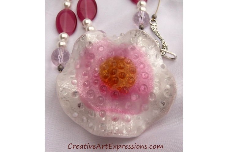 Creative Art Expressions Handmade Pink & White Necklace Jewelry Design