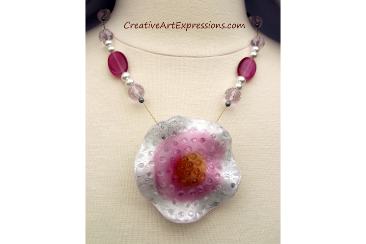Creative Art Expressions Handmade Pink & White Necklace Jewelry Design