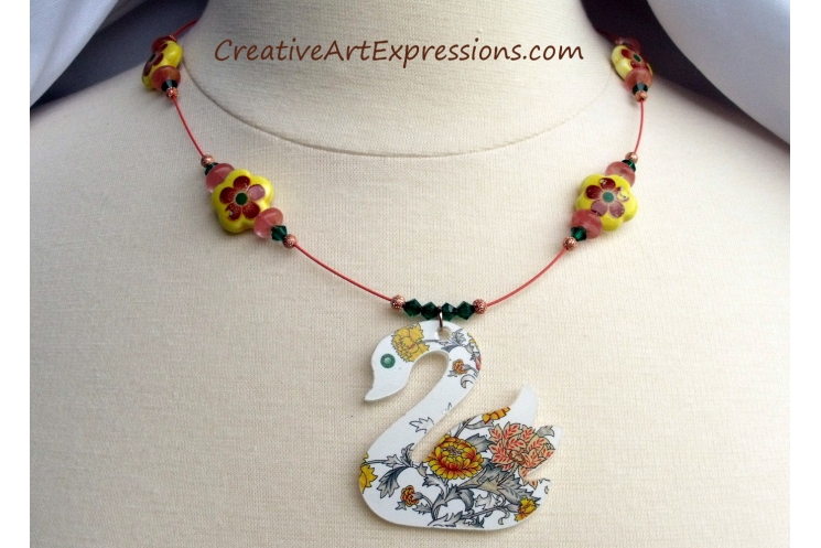 Creative Art Expressions Handmade Summer Swan Necklace