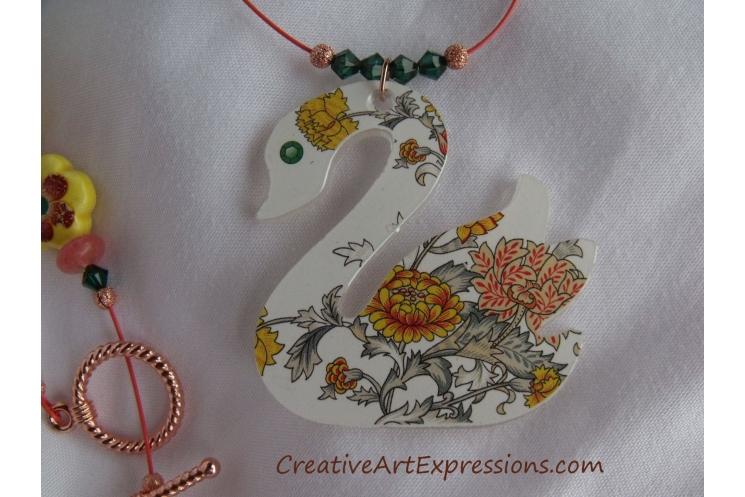 Creative Art Expressions Handmade Summer Swan Necklace