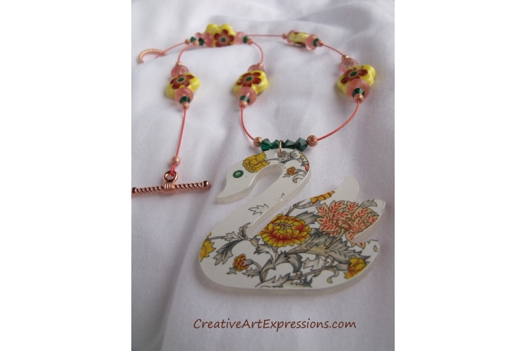 Creative Art Expressions Handmade Summer Swan Necklace