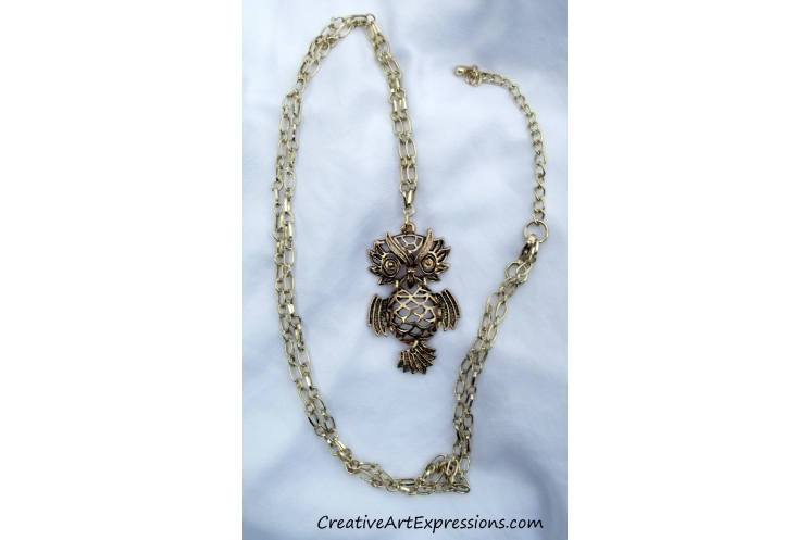 Creative Art Expressions Handmade Gold Owl Necklace