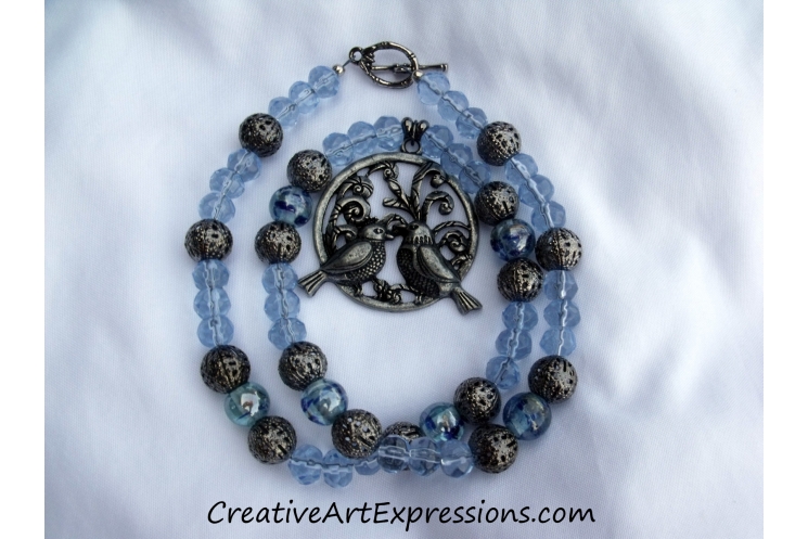 Creative Art Expressions Handmade Blue Bird Necklace