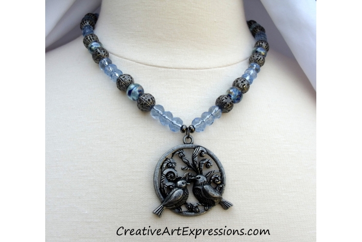 Creative Art Expressions Handmade Blue Bird Necklace