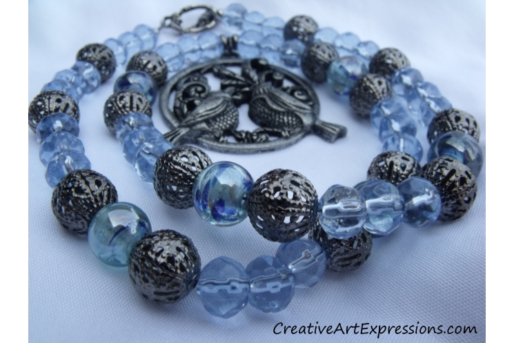 Handmade Blue Bird Necklace