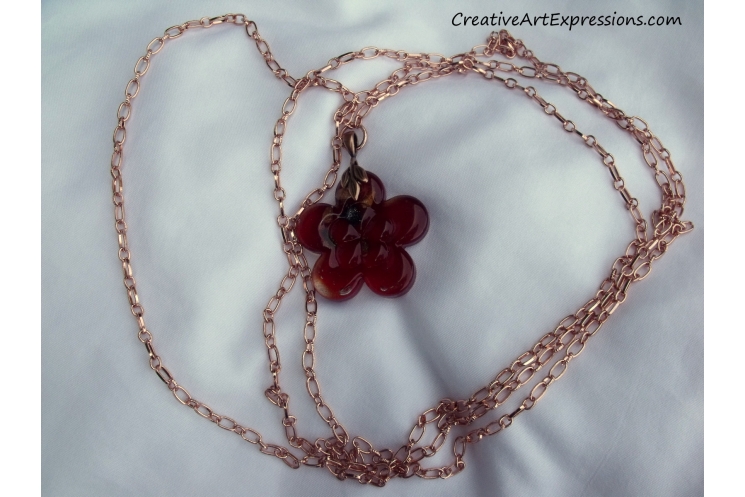 Creative Art Expressions Handmade Red & Copper Flower Necklace