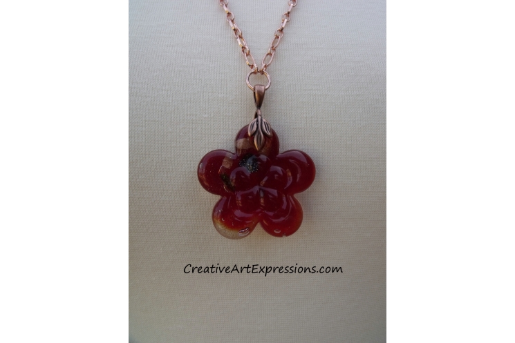 Creative Art Expressions Handmade Red & Copper Flower Necklace