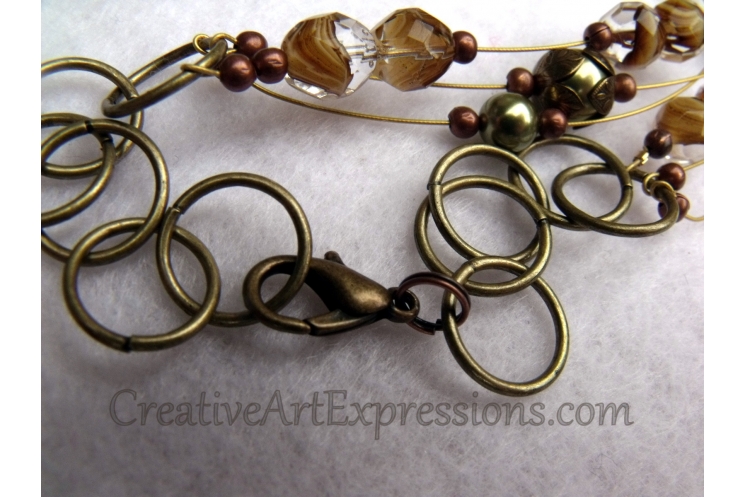 Creative Art Expressions Handmade Brown Green & Brass 3 Strand Bird Necklace Jew