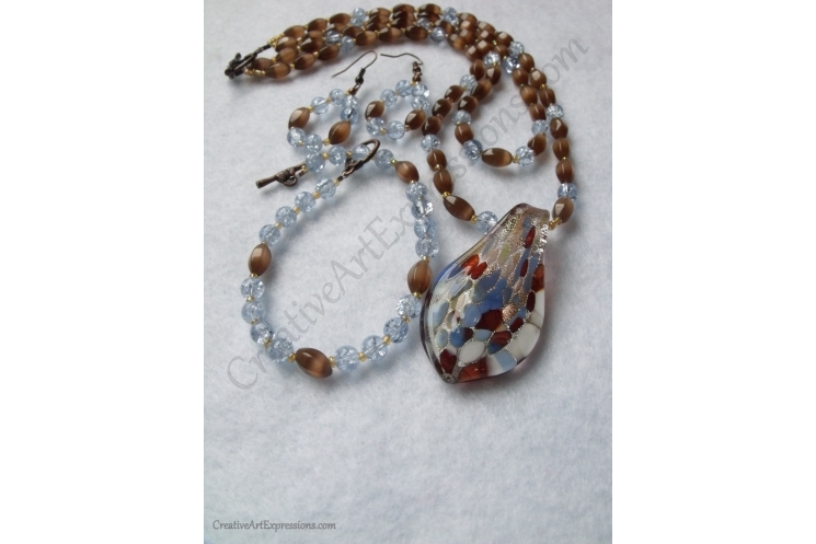 Handmade Blue & Mahogany Necklace Bracelet & Earring Je