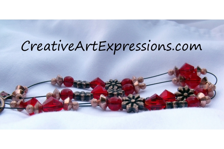 Red & Antique Copper Necklace & Earring Set Jewelry Design