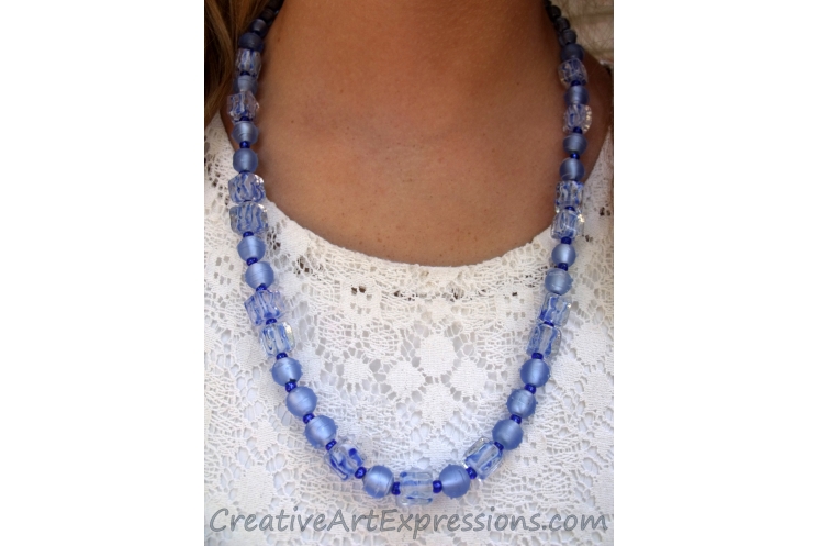 Creative Art Expressions Handmade Blue Necklace & Earring Jewelry Set