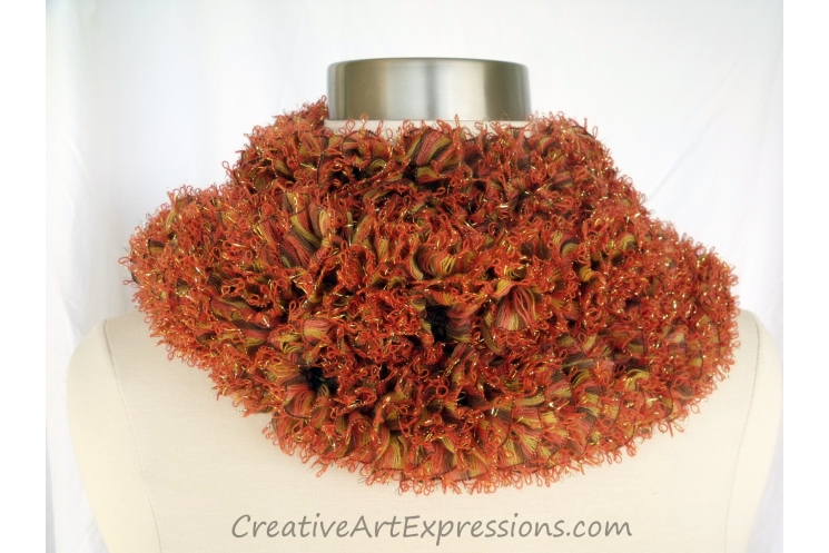 Creative Art Expressions Hand Knitted Autumn Sassy Ruffle Scarf