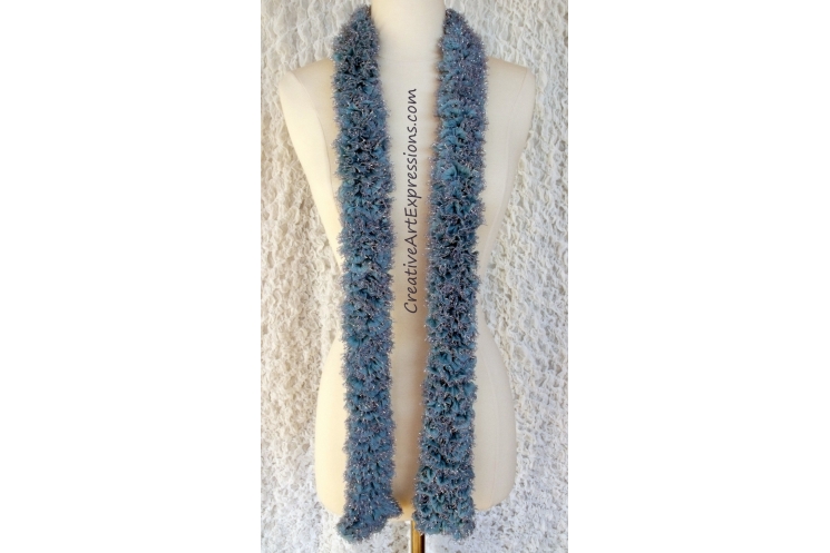 Hand Knitted Ice Blue Sassy Ribbon Scarf