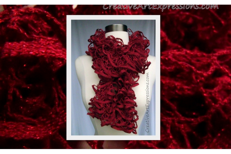 Knit Ruby Red Glam Ruffle Scarf