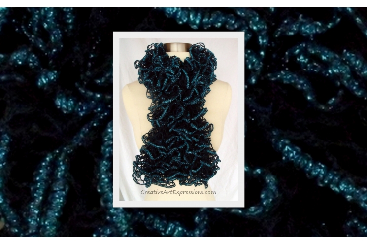 Knitted Peacock Ruffle Scarf