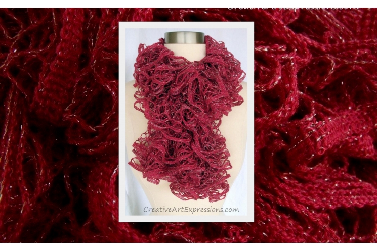 Knitted Rosewood Red Ruffle Scarf