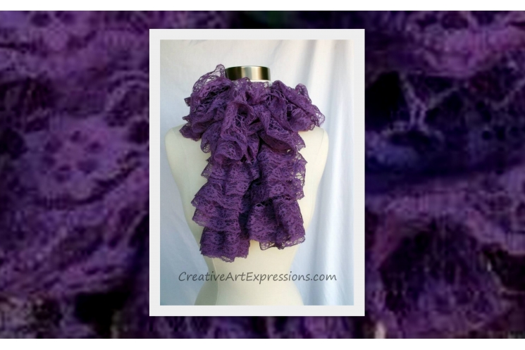 Knit Purple Lace Ruffle Scarf
