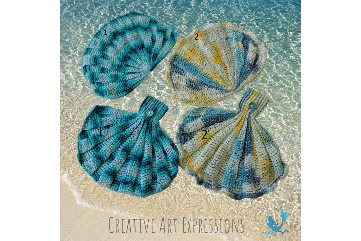 Seashell Towels in Aqua Ombre & Paris in June without and with Ruffles