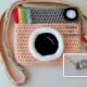 Peach & Gray Crocheted Camera Purse, Key chain & Charm
