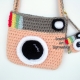 Peach & Gray Crocheted Camera Purse, Key chain & Charm
