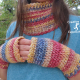Red Blue & Yellow Scarf & Fingerless Glove Set Adult Teen