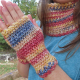 Red Blue & Yellow Scarf & Fingerless Glove Set Adult Teen