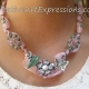 Creative Art Expressions Handmade Pink Wire Wrapped & Ribbon Necklace Jewelry