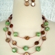 Handmade Green Brown Mother of Pearl 3 Strand Necklace