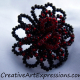 Creative Art Expressions Handmade Black & Red Seed Bead Flower Ring Jewelry Desi