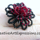 Creative Art Expressions Handmade Black & Red Seed Bead Flower Ring Jewelry Desi