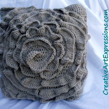 Creative Art Expressions Hand Crocheted Mist Rose Pillow